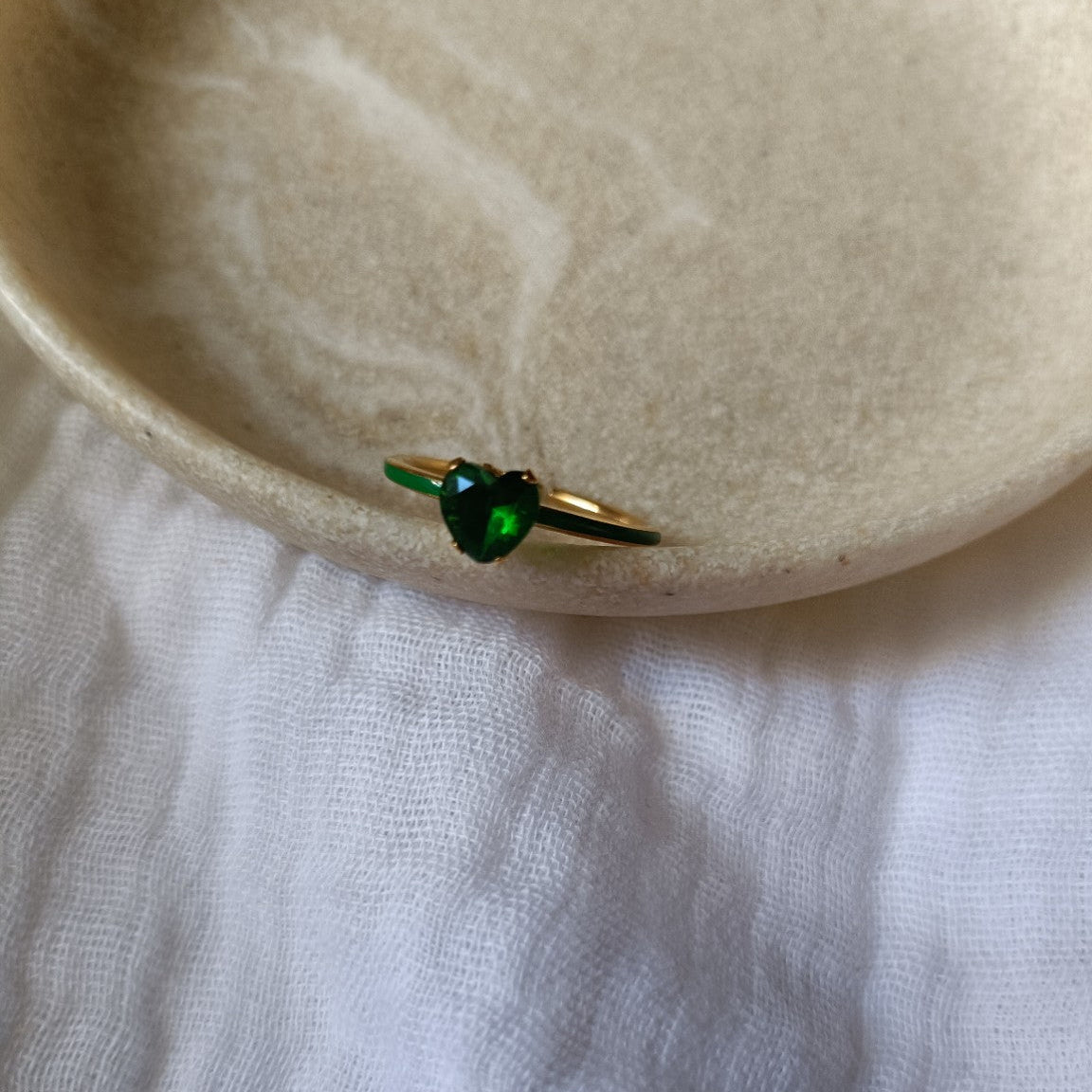Bague Cœur Vert en Acier Inoxydable – Taille Ajustable