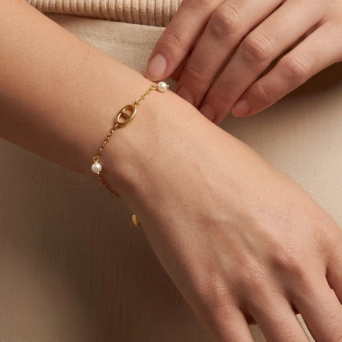 Bracelet Chaine à Perles et Maille Marine