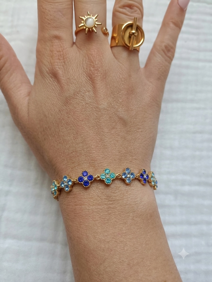 Bracelet Trèfles à Strass – Acier Inoxydable Doré