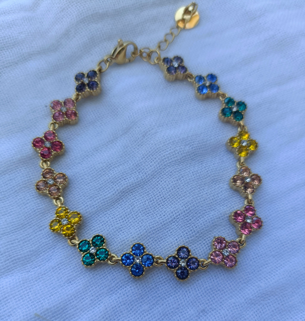 Bracelet Trèfles à Strass – Acier Inoxydable Doré