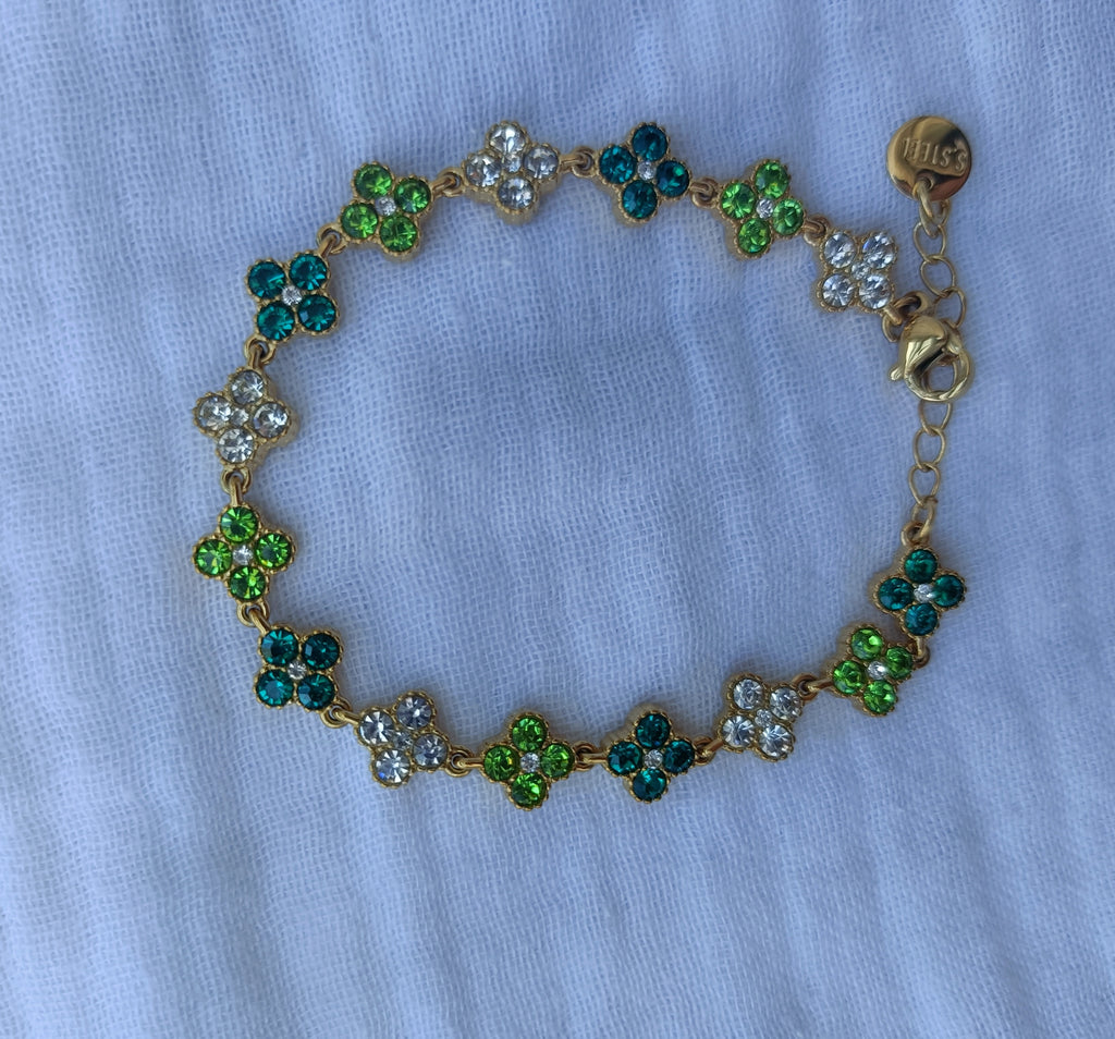 Bracelet Trèfles à Strass – Acier Inoxydable Doré