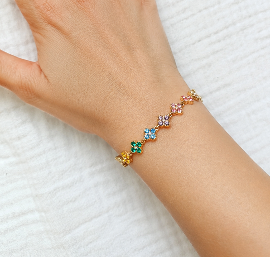 Bracelet Trèfles à Strass – Acier Inoxydable Doré