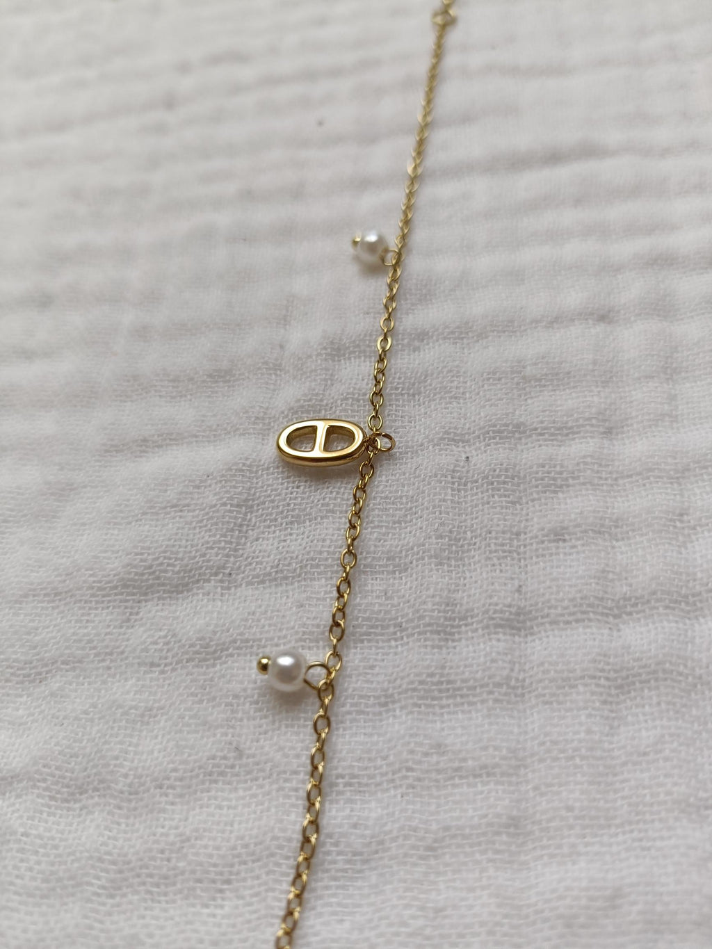 Bracelet Chaine à Perles et Maille Marine