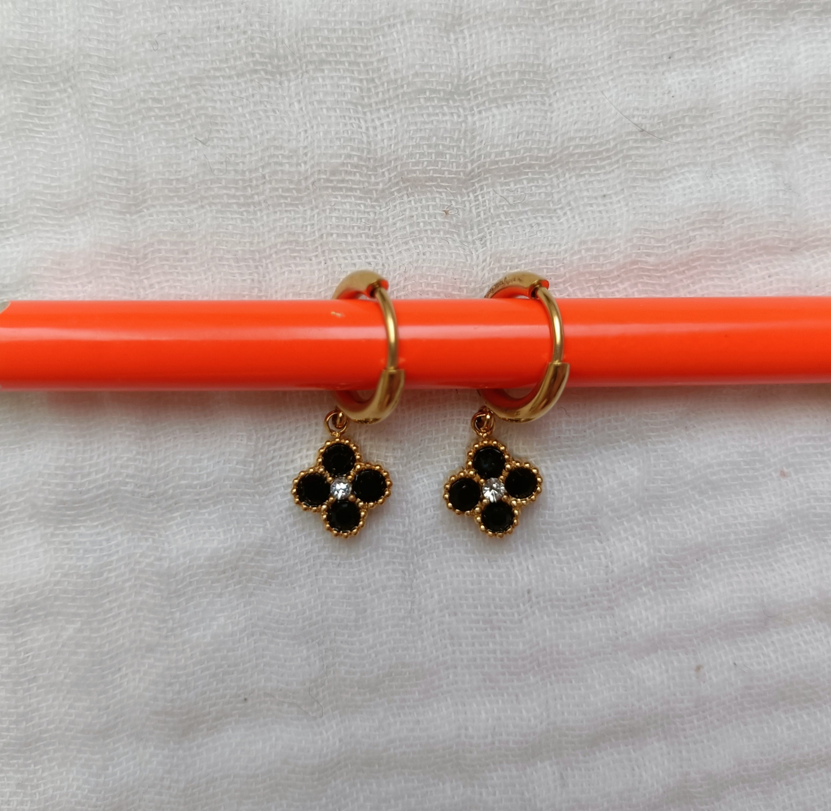 Boucles Anneaux à Trefles Princesse Noir