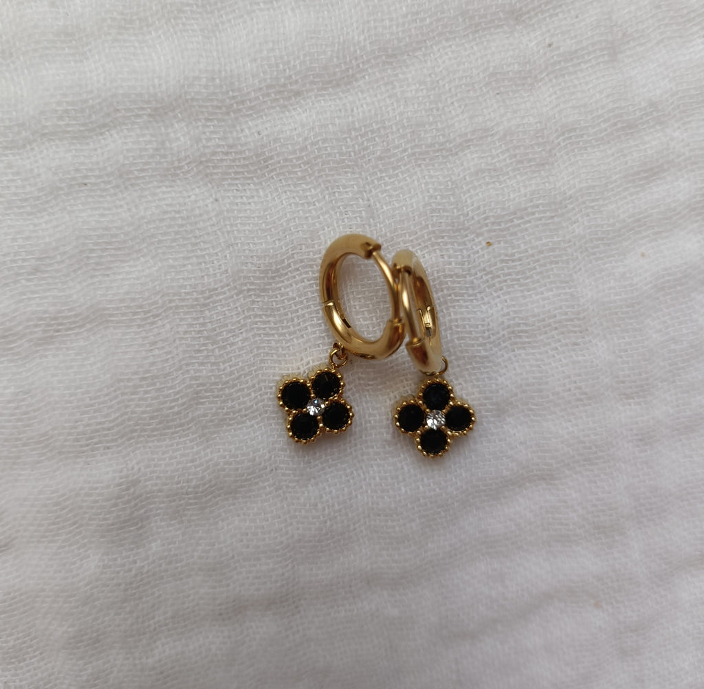 Boucles Anneaux à Trefles Princesse Noir
