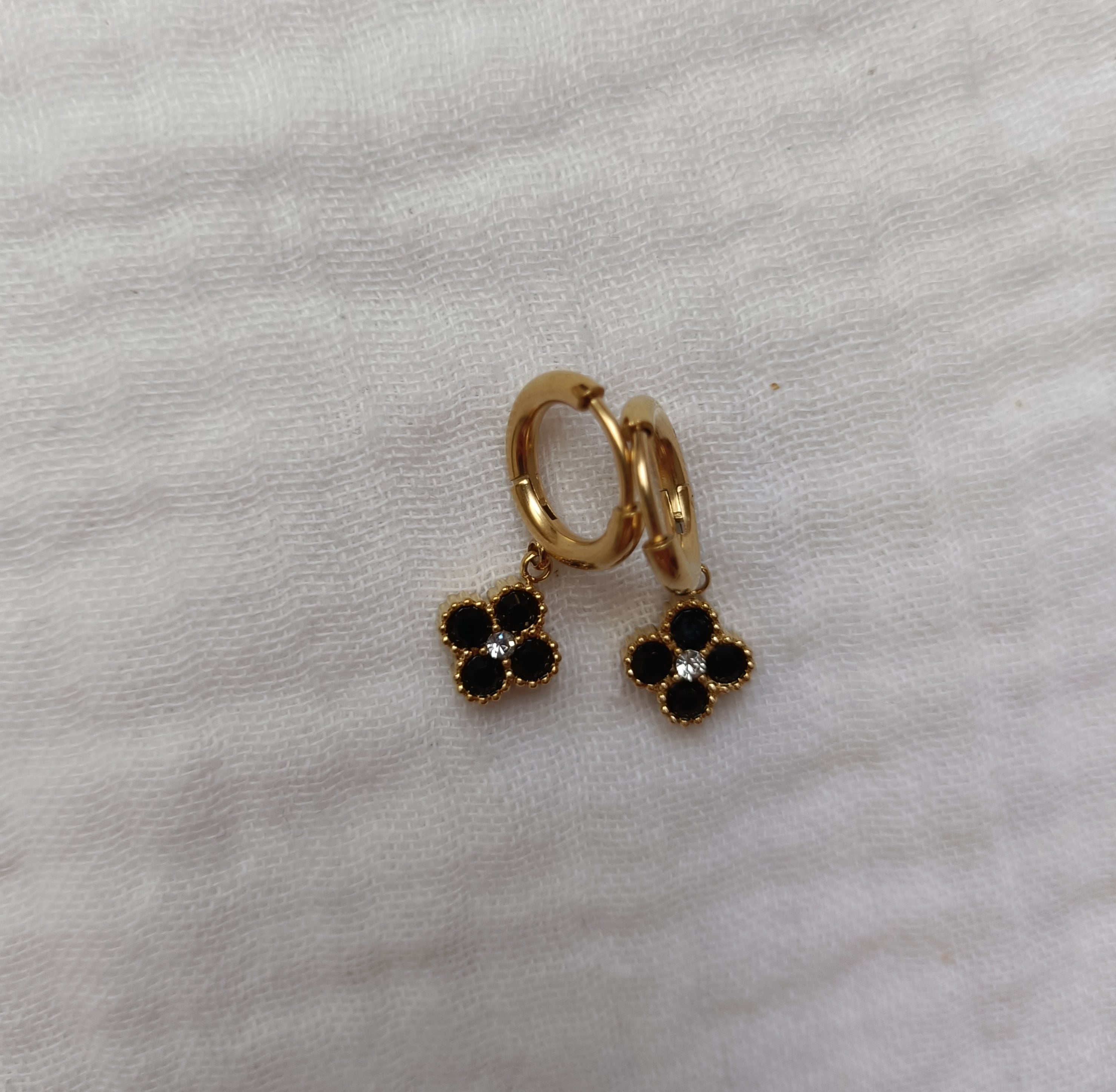 Boucles Anneaux à Trefles Princesse Noir
