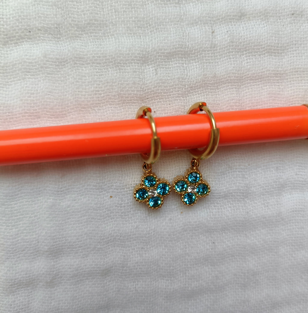 Boucles Anneaux à Trefles Princesse Bleu