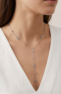 Collier Y a Mailles Marines et Perles Argentées