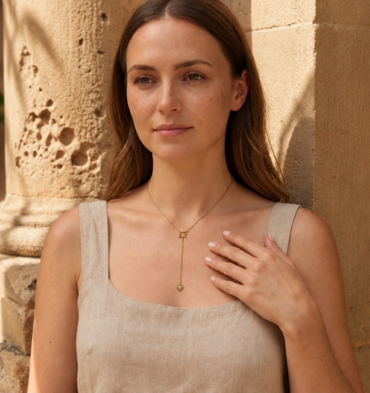Collier Y Étoile Doré en Acier Inoxydable