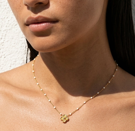Collier Ras de Cou Fleur Marron Glacé