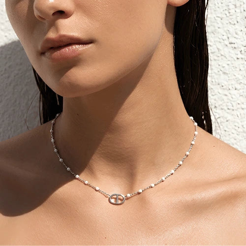Collier Perles et Maille Unique Blanc