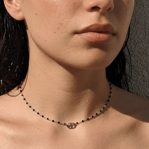 Collier Perles et Maille Unique Noir